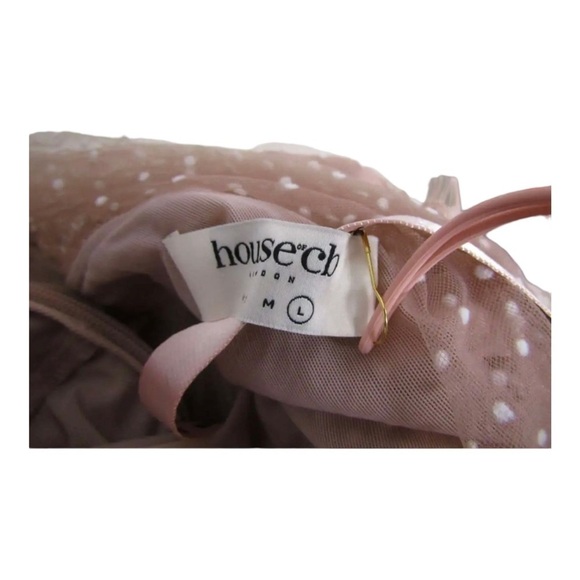 HOUSE OF CB Sorrel Blush Pink Off the Shoulder Lace Ruffle Mini Dress Large NWT - Picture 15 of 16